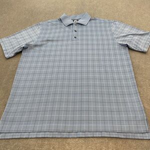 Footjoy Golf Polo Shirt Mens Large Gray Blue Plaid Short Sleeve Golfer FJ‎ Logo